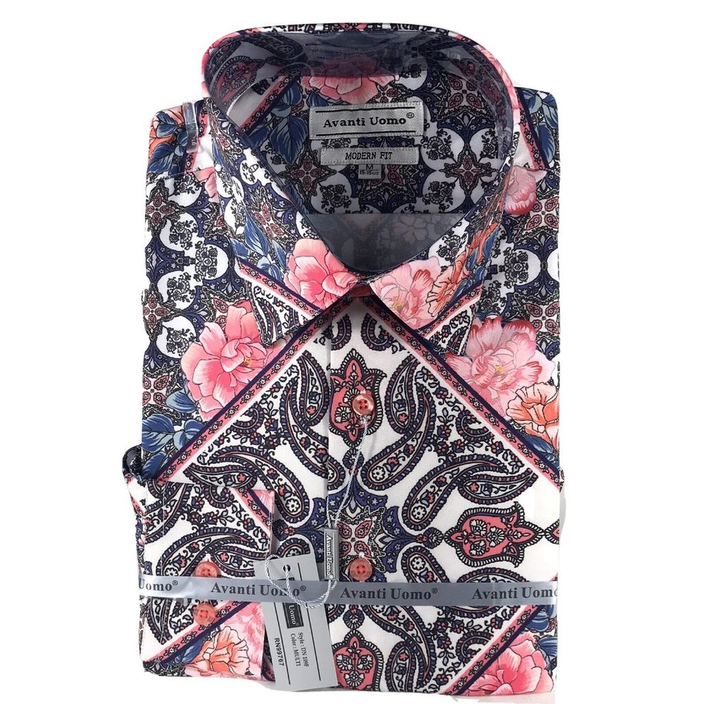 Avanti Uomo Men's Shirt Pink Blue Black White Casual Button-Down Modern Fit